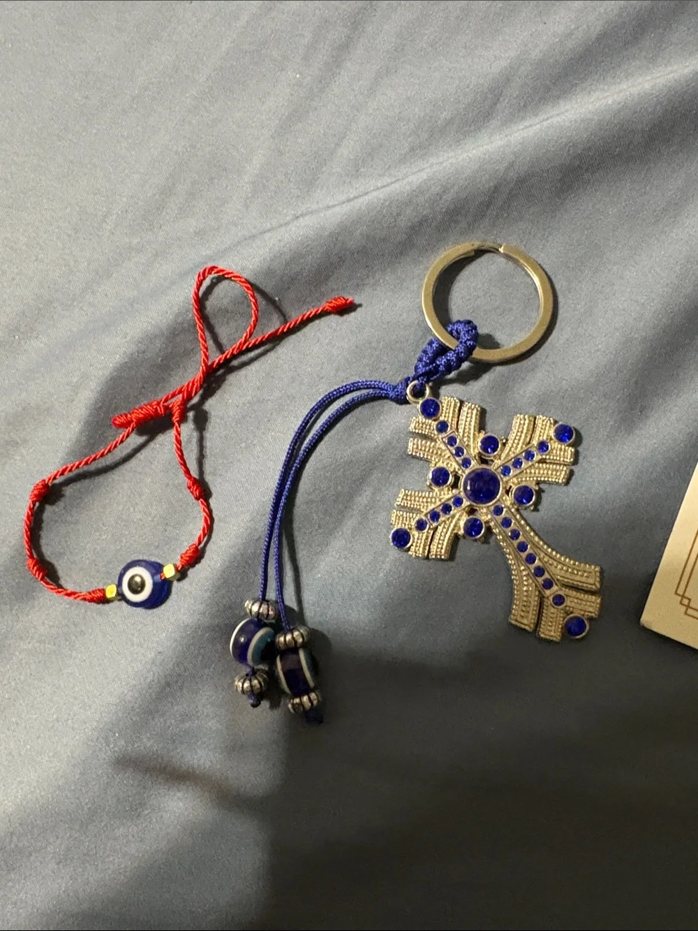 Blue & Red Beaded Bracelet with Cross Charm